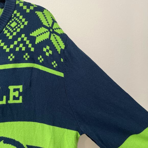 NFL Team Apparel men’s Seattle Seahawks Navy Neon Green‎ Light Up Sweater Sz XL - Picture 4 of 10